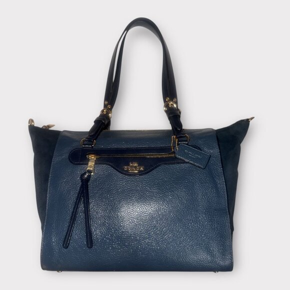 Coach Kleo Carryall C5689 Denim Blue Multi Leather Large Satchel Convertible Bag - Picture 4 of 10